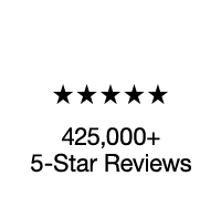 Five-star rating icon with text 'Over 425,000 5-Star Reviews' on a white background